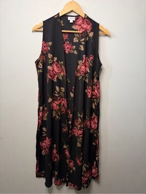 LuLaRoe Sleeveless Black Vest with Rose Print